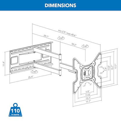 Mount-It! Long Arm TV Wall Mount, 40" Extension, 32-70"