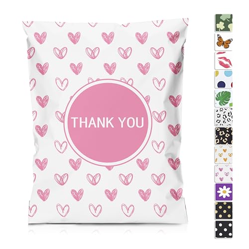 JinRuiKJ 10x13 Boutique Poly Mailers 100 Pack, Pink Hearts Design - color: Pink Heart, size: 10x13'' - 100 Pack