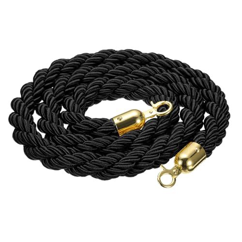 MECCANIXITY Twisted Stanchion Rope 6.6 Ft/2 M, Barrier Rope Twisted Post Ropes with Snap Hooks for Posts Stands Queue Divider Crowd Control, Black Golden - color: Black Golden, size: 6.6 Ft