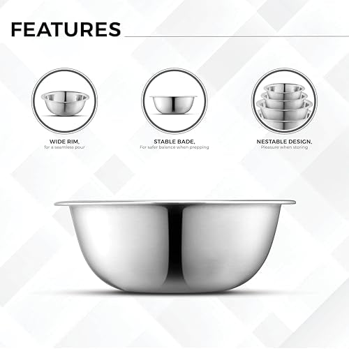 AVADOR Set of 6 Premium Stainless Steel Mixing Bowls Set, Easy To Clean, Space Saving Nestable Design, Great for Cooking, Baking, Prepping (0.75qt, 1.5qt, 3qt, 4qt, 5qt, 8qt) - size: 6 pc (0.75 qt, 1.5 qt, 3 qt, 4 qt, 5 qt, 8 qt)