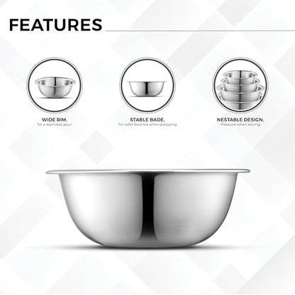 AVADOR Set of 6 Premium Stainless Steel Mixing Bowls Set, Easy To Clean, Space Saving Nestable Design, Great for Cooking, Baking, Prepping (0.75qt, 1.5qt, 3qt, 4qt, 5qt, 8qt) - size: 6 pc (0.75 qt, 1.5 qt, 3 qt, 4 qt, 5 qt, 8 qt)
