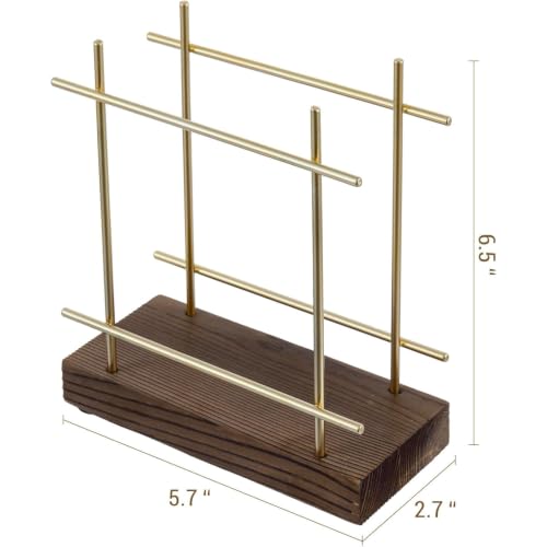 MyGift Upright Napkin Holder, Brass-Tone Metal with Burnt Brown Wood Base - color: Brass / Brown