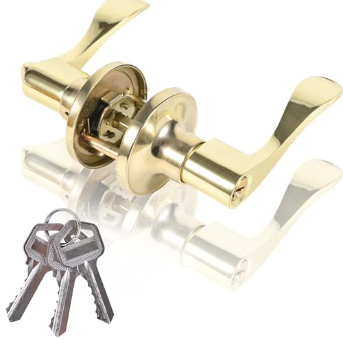 High-Security Stainless Steel Door Lever with Lock and Key (Gold) - color: 8300-Gold