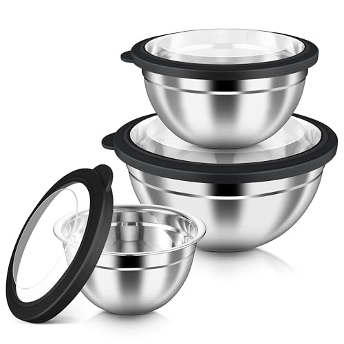 HaWare Mixing Bowls with Airtight Clear Lids, 6-Piece Nesting Bowls Set - color: Black, size: Visible Airtight Lids