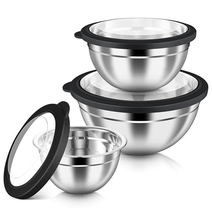 HaWare Mixing Bowls with Airtight Clear Lids, 6-Piece Nesting Bowls Set - color: Black, size: Visible Airtight Lids