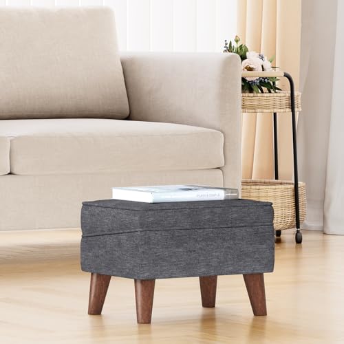 FAGAGA Small Footstool Ottoman with Adjustable Lid, Storage Ottoman - color: Light Gray, size: 11.8"D x 15.8"W x 11.3"H