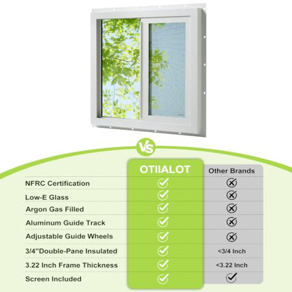 3.22" Thickness 23.5" x 23.5" Vinyl Sliding Basement Window,Low-E Glass with Argon Gas,Double-Pane Insulated Tempered Clear Glass,Half Screen Included,White - size: 23.5"x23.5"
