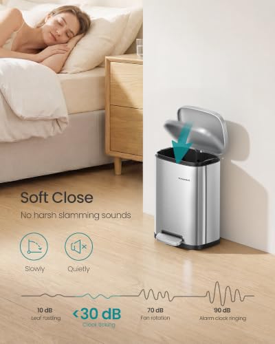 SONGMICS 1.3 Gallon (5 L) Trash Can, Stainless Steel, Step-On Pedal - color: Silver, size: 1.3 Gal.