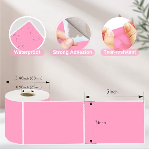 3 X 5 Inch Printable Waterproof Rectangle Color Coding Labels, 300 Per Roll Adhesive Color Coding Stickers for Bar-Codes, Address, Small Business Labeling, Inventory, Pink - color: Pink
