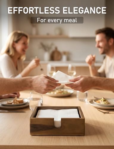 Acacia Lunch Napkin Holder 7.8 x 7.8 inches for Dining Table and Kitchen – Napkin Dispenser Made from Brown Acacia Wood – Premium Quality Feel for Dessert Beverage Party Dinner Luncheon Bar Table - size: 7x7x1.5 Inch Lunch Napkin Holder
