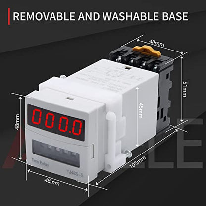 APIELE 110V AC Timer Relay Digital Display 0.1S-99H Delay Time Relay 8 Pin with Base Socket DIN Rail Mount YJ48S-S - size: 110V AC