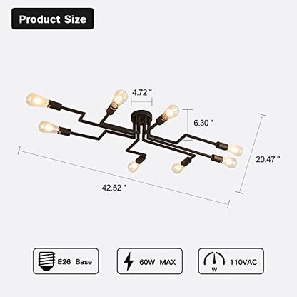 ZGLAOJTBlack 8-Light Ceiling Light, Modern Semi Flush Mount Ceiling Light Fixture,Metal Chandelier for Farmhouse Dining Room Living Room Bedroom Kitchen. - color: Black, size: 8-Light
