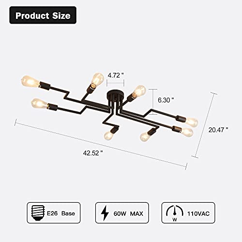 ZGLAOJTBlack 8-Light Ceiling Light, Modern Semi Flush Mount Ceiling Light Fixture,Metal Chandelier for Farmhouse Dining Room Living Room Bedroom Kitchen. - color: Black, size: 8-Light
