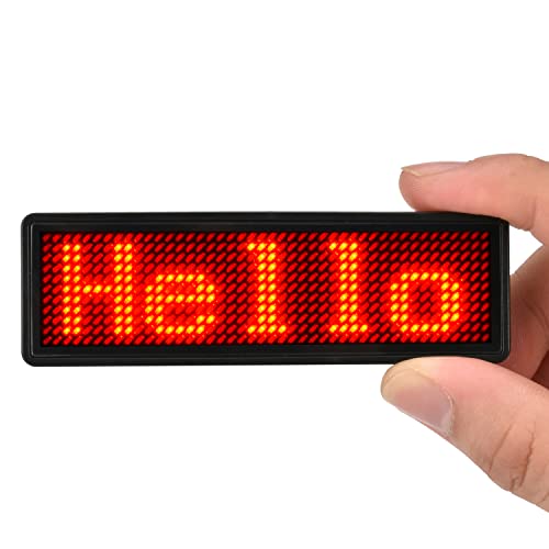 LED Name Tag, Rechargeable Wireless Bluetooth LED Name Badge Reuseable Price Tag 44x11 Pixels Digital Sign Temperature Display for Restaurant Shop Exhibition Nightclub Hotel - color: Red