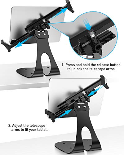 AboveTEK Universal Tablet Holder, Steel and Aluminum, Adjustable, Anti-Theft, 70.9 Inch Cable, Fits 7-13 Inch Tablets, Retail Security