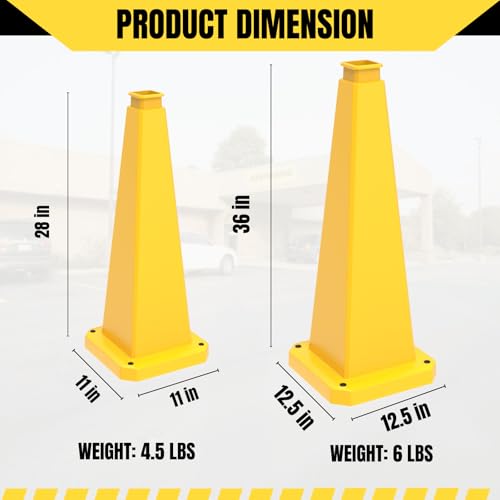 28 inch Yellow Safety Caution Cones Blank, Safety Road Cones Unprinted with Heavy Rubber Weighted Base for DIY Custom Messaging Hazard Warning (6 Pack) - color: BLANK/YELLOW, size: 28 inch