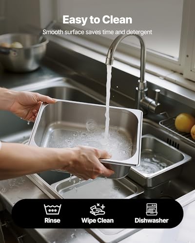 VEVOR 6 Pack Stainless Steam Hotel Pans, 1/2 Size Table Steam Pan, 4 Inch Deep Anti Jam Restaurant Supplies Reusable Rustproof Catering Storage for Home, Party, Restaurant, Hotel, Buffet - size: 1/2 Size, style: 4 Inch Deep