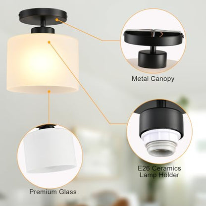 Semi Flush Mount Ceiling Light, Modern Kitchen Lighting Fixtures Ceiling, Rustic Ceiling Light Fixtures, Ceiling Lights with Glass Shade for Hallway Foyer Entryway Bedroom - color: 1 Pack Milk Glass, size: 1 Pack