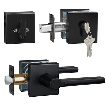 1 Set Front Exterior Door Lock Set with Passage Lever, Keyed Alike - size: 1 Pack, style: Deadbolt+Passage Lever