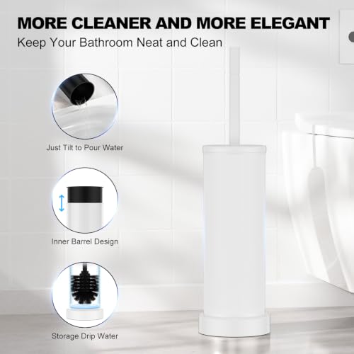 Metal Vertical Grain Toilet Bowl Brush and Holder Set Scrubber White - color: White