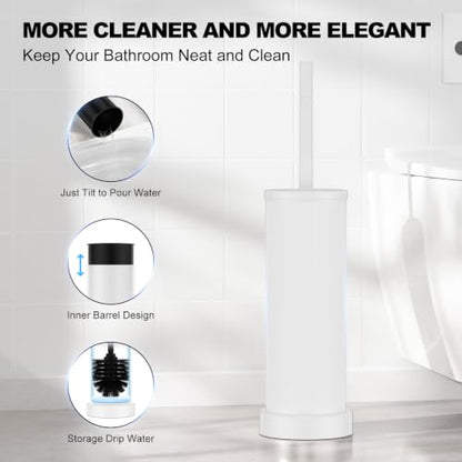 Metal Vertical Grain Toilet Bowl Brush and Holder Set Scrubber White - color: White