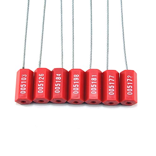 Pull-Tite Steel Security Cable Wire Seals Numbered Anti-Tamper Security Tags (Red, Pack of 50pcs) - color: Red, size: 50 PCS