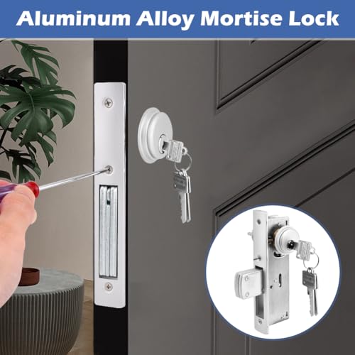 Storefront Mortise Door Lock, Commercial Mortise Lock with Lock Cylinder Aluminum Door Locks Double Cylinder Hook Deadbolt Lock Set for Storefront Entry Doors