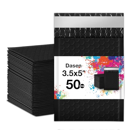 Dasen Bubble Mailers 3.5x5 Inch 50 Pcs,Small Self-Sealing Mail Shipping Bags,Black Padded Envelopes #0000 - color: Black, size: 3.5x5-50Pc