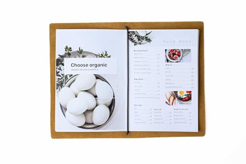 Inko Horeca - Leather Menu Holder - Soft Folding Menu Covers - Custom Menu Cover for Restaurant with Embosing - Cafe Menu Folder Book for Bar - Drink Menu (Sand)