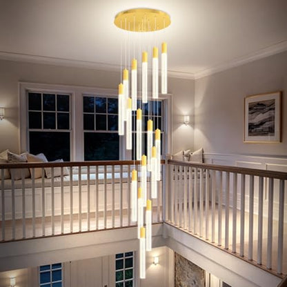 16-Lights High Ceiling Crystal Chandelier Gold Modern Spiral Raindrop Chandeliers Dimmable LED Bubble Cluster Ceiling Hanging Lighting Fixture for Entrance Staircase Foyer Living Room - color: Gold, size: 16-Light