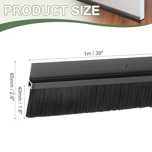 Door Sweep Aluminum Alloy Brush Sweeps, 1.6 Inch Black PP Brush 39"L x 2.6"W Fit for Gaps of Door Bottom - H-Shape Holder (Black) - color: Black, size: 1.6 Inch