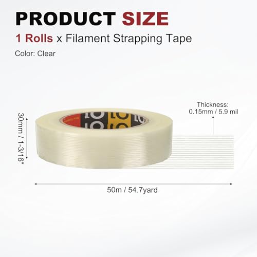 uxcell Filament Strapping Tape 1 3/16" x 54.7 Yards 5.9 Mil Heavy Duty Tape - size: 1 3/16 Inch x 54.7 Yards 5.9 Mil