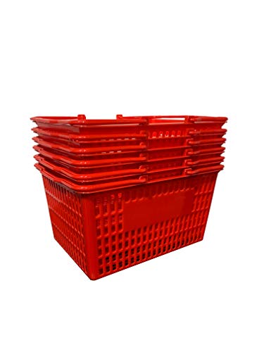 Shopping Basket (Set of 6) Durable Red Plastic with Easy Grip Plastic Handles