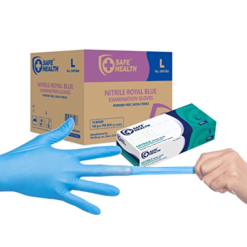 Safe Health Nitrile Exam Gloves – 4 mil, Latex-Free, Powder-Free, Disposable, Blue, Medical Grade, Food, Cleaning Use - size: Medium, style: Royal Blue - Case of 1000