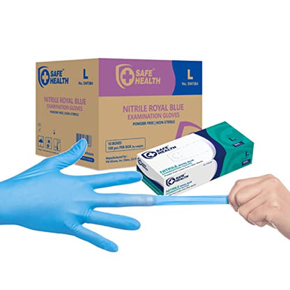 Safe Health Nitrile Exam Gloves – 4 mil, Latex-Free, Powder-Free, Disposable, Blue, Medical Grade, Food, Cleaning Use - size: Medium, style: Royal Blue - Case of 1000
