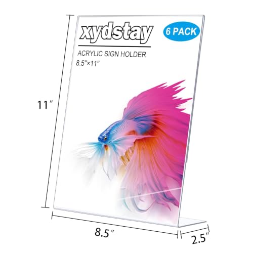 xydstay 6 pack 8.5x11 Acrylic Sign Holder, L-Shape, Plastic Flyer Stand