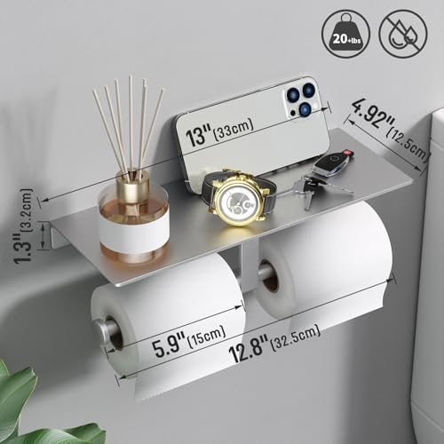 Danpoo Bathroom Toilet Paper Holder with Shelf, Wall Mount, Double Roll, Silver - color: Silver