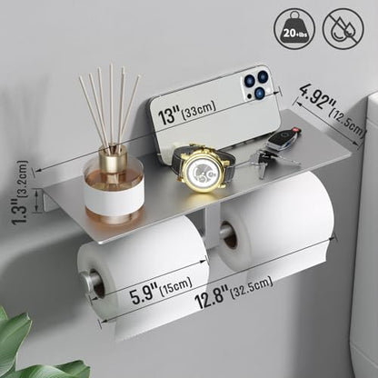 Danpoo Bathroom Toilet Paper Holder with Shelf, Wall Mount, Double Roll, Silver - color: Silver