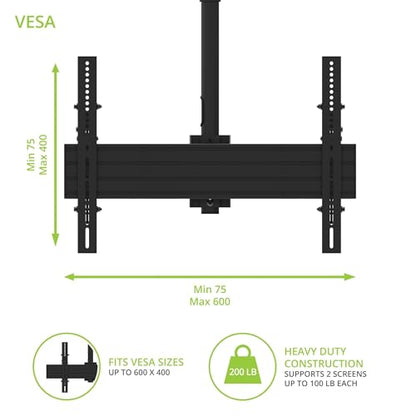 Kanto CM600BTB Back-to-Back Dual TV Ceiling Mount for 40” to 80” TVs | 200 lb Weight Capacity | Height Adjustable | Up to +15°/-6° Tilt | Hidden Cable Management | 360° Rotation | Black - style: Commercial - Back to Back - For 40" to 45" TVs - Black