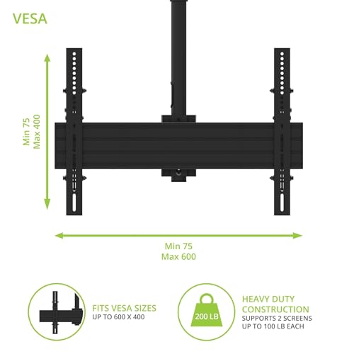 Kanto CM600BTB Back-to-Back Dual TV Ceiling Mount for 40” to 80” TVs | 200 lb Weight Capacity | Height Adjustable | Up to +15°/-6° Tilt | Hidden Cable Management | 360° Rotation | Black - style: Commercial - Back to Back - For 40" to 45" TVs - Black