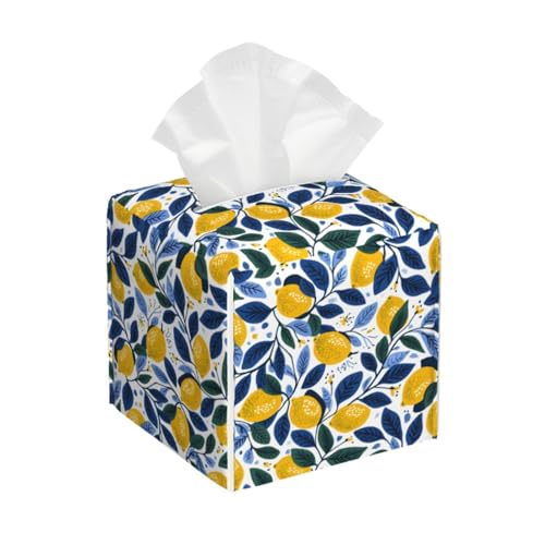 Tissue Box Cover Summer Lemon Leaves Square PU Leather Tissue Box Holder for Car Bathroom Bedroom Desk Tabletop Decor - color: Summer Lemon Leaves
