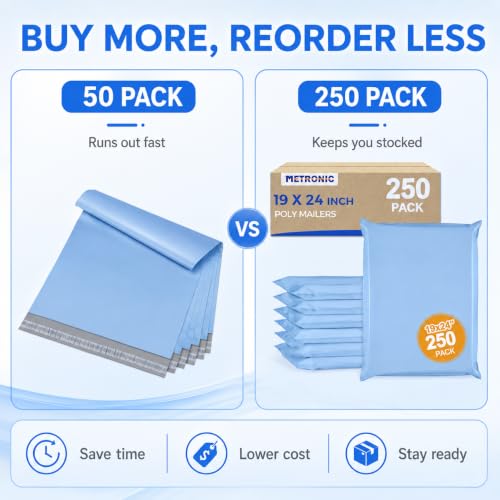 Metronic Poly Mailers 19x24 250Pc Large Shipping Bags for Business Blue - color: Light Blue, size: 19x24 250PC