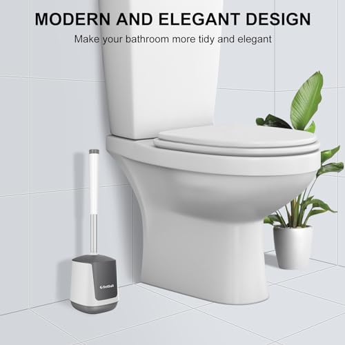 SetSail Toilet Brush and Holder, Self Closing Lid Toilet Bowl Brushes Holder and Extra Long Handle Ventilated Toilet Brush Set for Bathroom Cleaning, Nylon Bristles, White & Grey - color: White & Grey, size: 1 pack