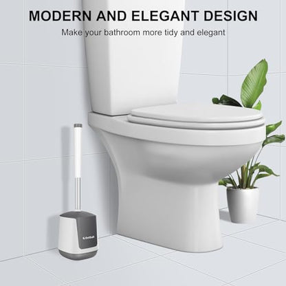 SetSail Toilet Brush and Holder 2 Pack, Self Closing Lid Toilet Bowl Brushes Holder and Extra Long Handle Ventilated Toilet Brush Set for Bathroom Cleaning, Nylon Bristles, White & Grey - color: White & Grey, size: 2 packs