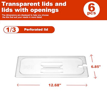 6-Pack Clear Polycarbonate Handled & Notched Lids for 1/3 Size NSF Food Pans - color: 1/3 Size, size: Handled & Notched Lids