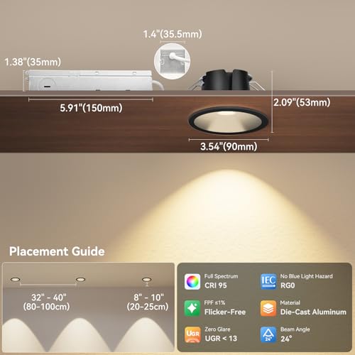 CycevSun Black 3 Inch Recessed LED Lights Anti-Glare COB Spotlight, 6-Pack - color: Black, size: 3 Inch