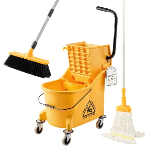 44 QT Commercial Mop Bucket with Side Press Wringer on Wheels