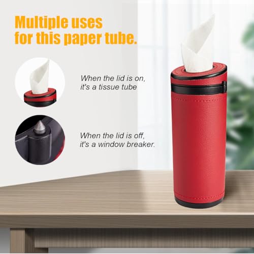 ZIMISI Car Tissue Holder, Convenient Travel Napkin Boxes, Car Tissues Cylinder, Round Canister Napkin Holder, Travel Tissue Tube Container for Vehicle Cup Holder, Home, Office (Burgundy)
