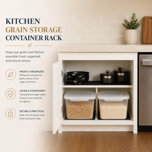 Lustroware Large Food Storage Containers with Lids, Set of 4 Airtight BPA-Free Latching Storage Bins with 4-Side Locking Lids for Rice, Flour, Pet Food and Pantry, Made in Japan