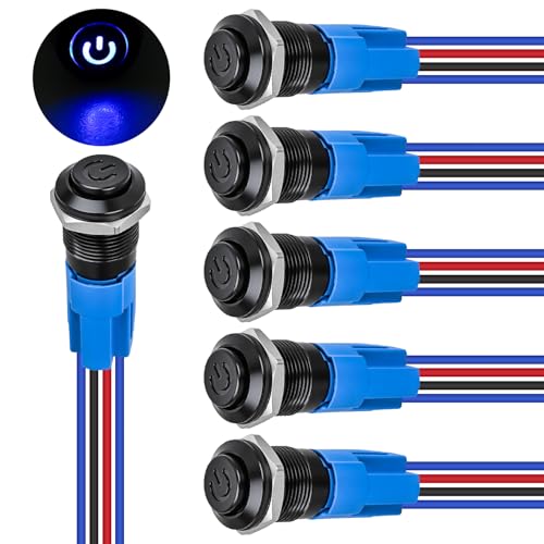 Nilight 12mm Latching Push Button Switch 6pcs LED Blue Waterproof - color: 6pcs 12mm LED Switch